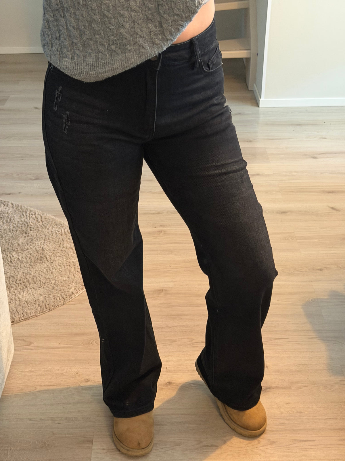 Black Glitter Wide Leg Jeans
