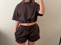 Co-ord Set Brown – Cropped Top & Tailored Short