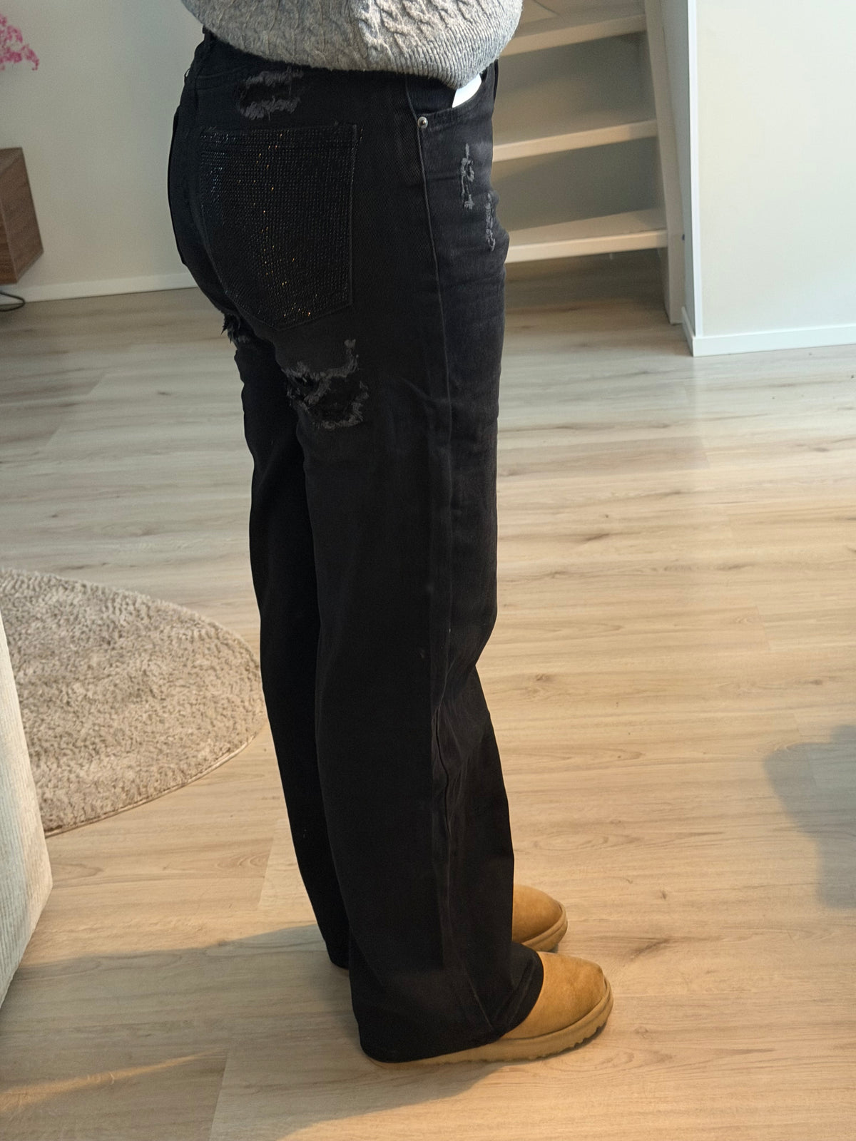 Black Glitter Wide Leg Jeans