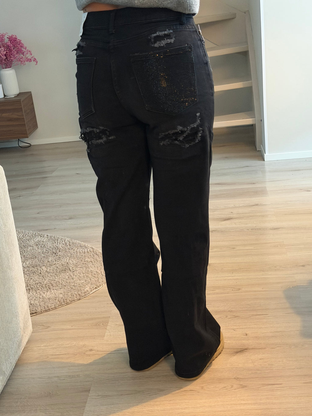 Black Glitter Wide Leg Jeans