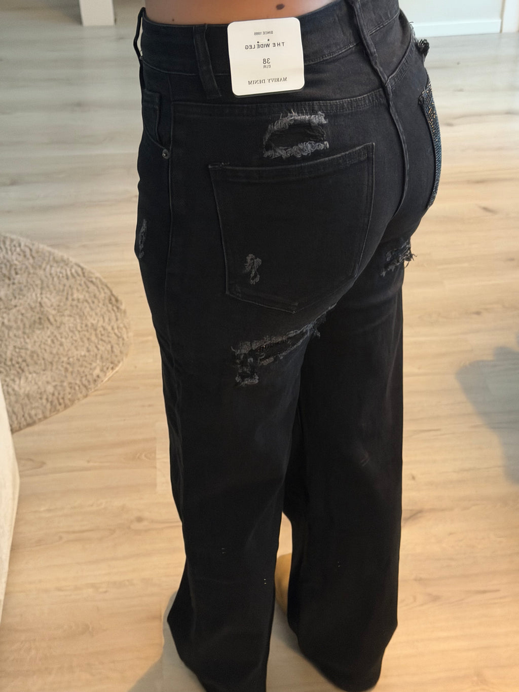 Black Glitter Wide Leg Jeans