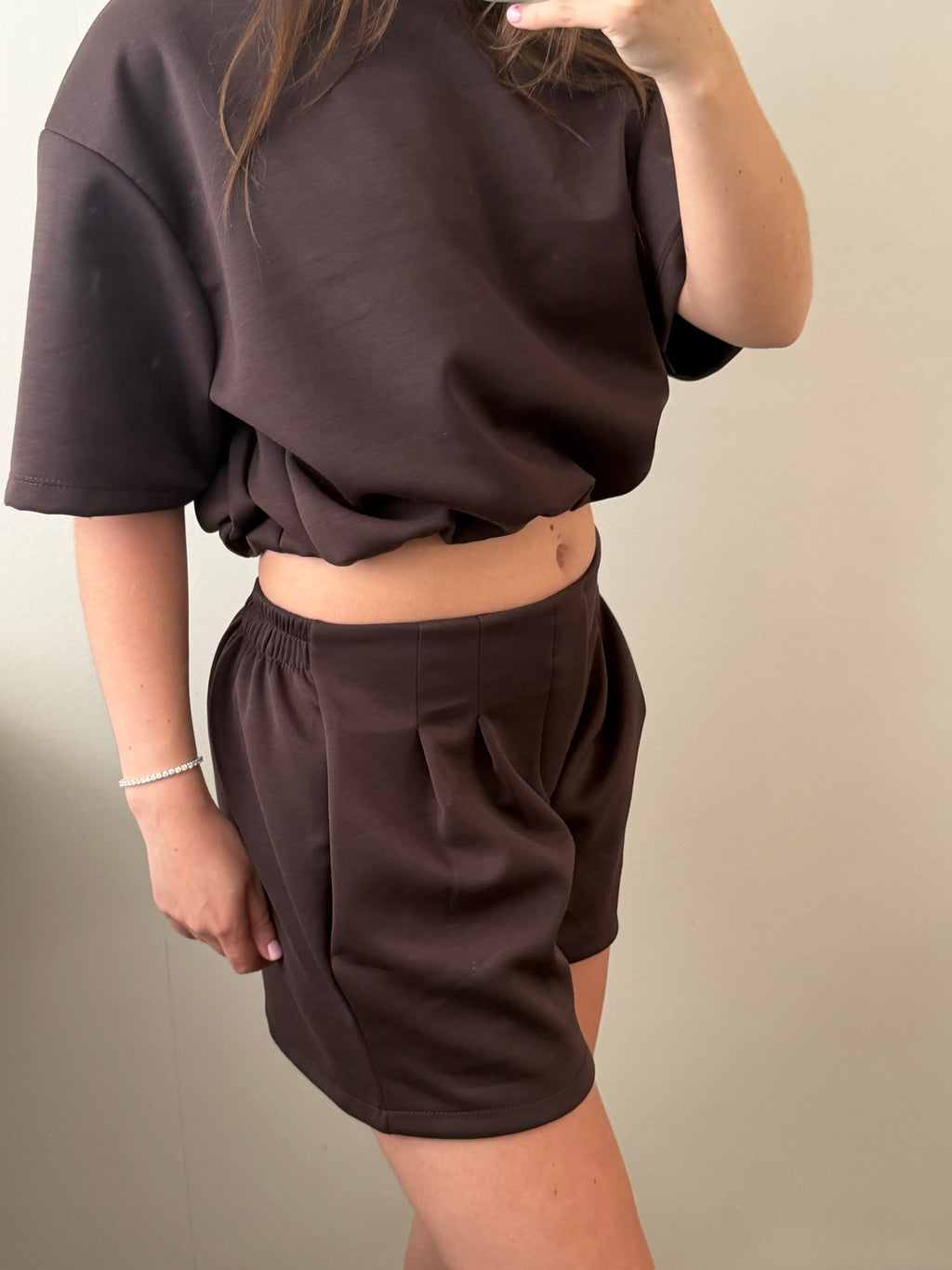 Co-ord Set Brown – Cropped Top & Tailored Short