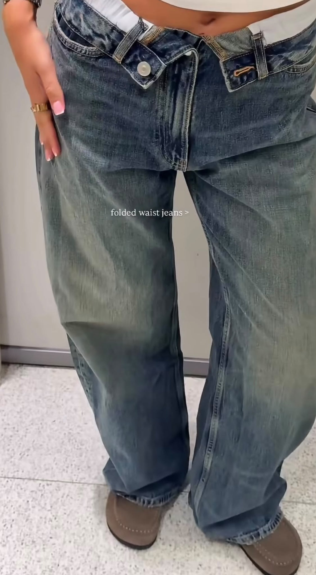 Wide Leg Jeans – Fold Over Waist