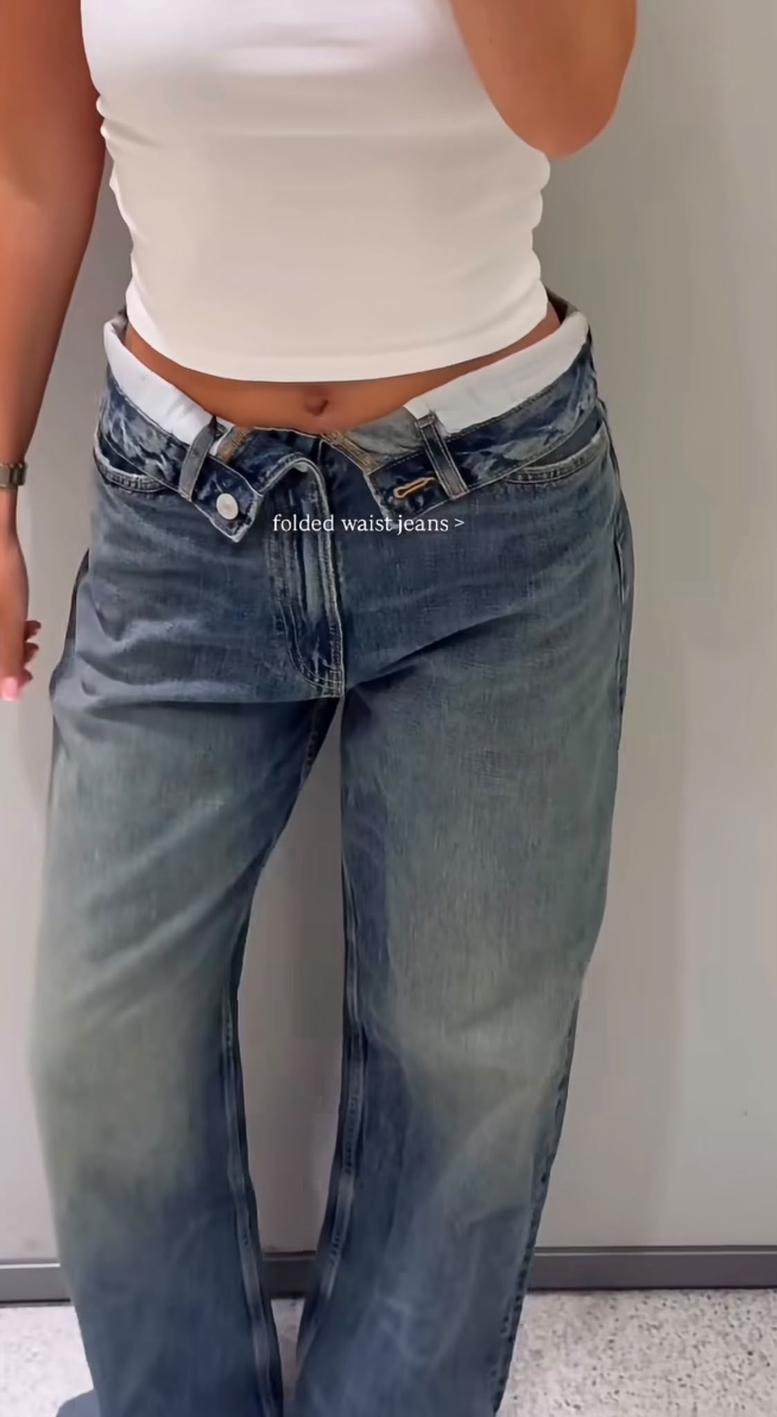 Wide Leg Jeans – Fold Over Waist